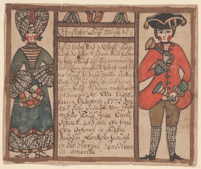 Geburts- und Taufurkunde für Eva Eissenhaer, ca. 1773 von Sussel Washington Artist